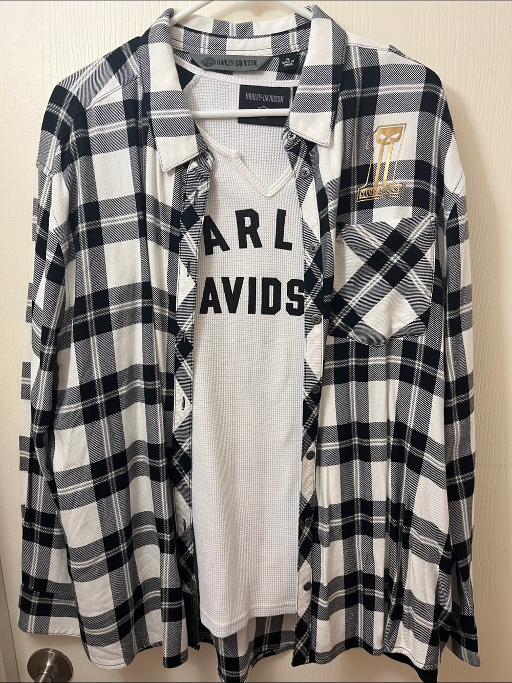 Harley-Davidson 2 Piece Button-Down Shirt with Gold Accents and Jersey thermal